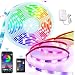 LED Strip Lights, PATIOPTION 16.4ft Waterproof Bluetooth Phone Controller RGB 5050 LED Tape Lights, Music Sync Color Changing LED Strip Lights with Remote for Bedroom, Home Decor, Cabinet, TV, Party