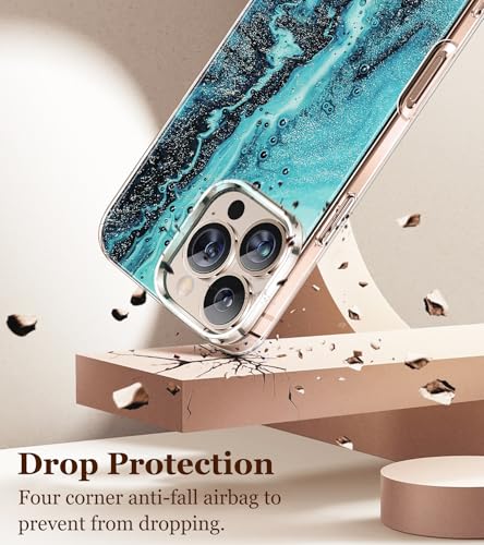Coque iPhone 16 Pro marbre blanc bleu mignon souple TPU