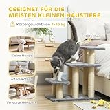 PawHut Hundetreppe 3 Stufen 54 cm Hoch Haustiertreppe für Kleine Hunde Katzentreppe Hunderampe mit Sisal Kratzbäumen, Spielball, Einstiegshilfe für Bett, Sofa, Couch und Auto Grau