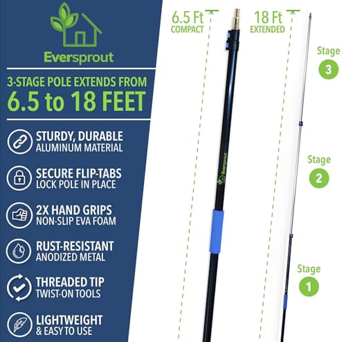 EVERSPROUT 7-to-20 Foot Swivel Squeegee & Microfiber Glass Window Scrubber, Window Squeegee & Window Cleaner, Light-Weight Window Washing Kit with Extension Pole, Squeegee for Window Cleaning