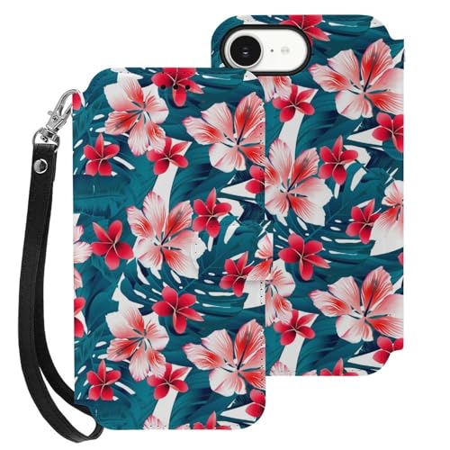 iPhone 16 E用 ケース 手帳型 ハワイ 南国 花柄 ルメリア Iphone16用カバー アイフォン16 用 ケース スマホケース おしゃれ 人気 財布型 PUレザー 携帯カバー カード収納 スタンド機能