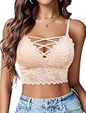 【Materiel】90%Nylon＋10%Spandex.This women bralette is made of stretchy and lightweight fabric,Unpadded and comfortable to wear 【Design】This sexy bralette with spaghetti strap and hollow floral lace covering, suitable for different styles ladies.And th...