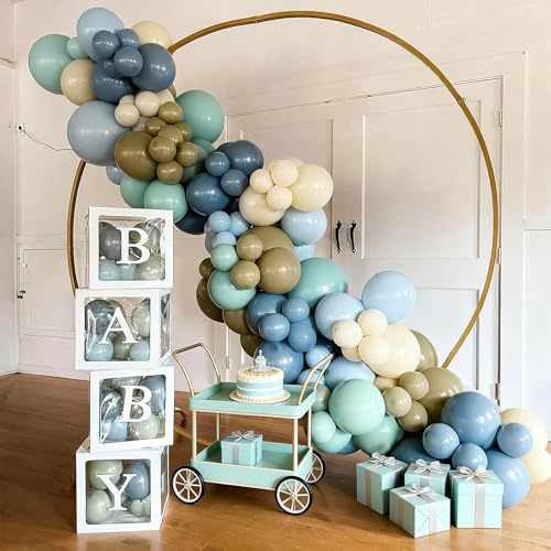 Image of FunHot Blue Green Balloons, 50 Pcs Sage Green Blue Latex Balloon, 12 Inch Pastel Yellow Ivory Helium Balloons for Boy Baby Shower Wild Birthday Wedding Boho Gender Reveal Engagement Party Decorations