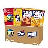 BELIN RITZ TUC - La Boîte Apéritif 8 Paquets de Crackers - Ritz (x2), Tuc Original (x2), Belin Croustilles Peanuts (x2), Monaco Emmental (x2) - Lot de 1,09kg