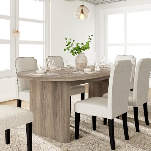 Image of GarveeHome Oval Dining Table for 6-8 People, Long Large Kitchen Table with Thick Sturdy Wooden Base, Farmhouse Dining Room Table for for Kitchen, Living Room, Office (70.87 inch Long,Rustic Pear)