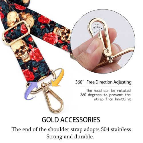 Image of Dsigo Purse Strap, 1.5 inch Wide Gold Alloy Buckle Floral Printing Crossbody Shoulder Strap for Bag Handbag Crossbody Bags