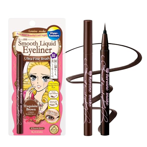 Heroine Make by KISSME Liquid Eyeliner Pen with Ultra-Fine 0.1mm Tip, Waterproof Eyeliner for Sensitive Skin, Cat Eye Liner for Long Lasting Wear, Made in Japan, Brown Black SMOOTH, 1 Count