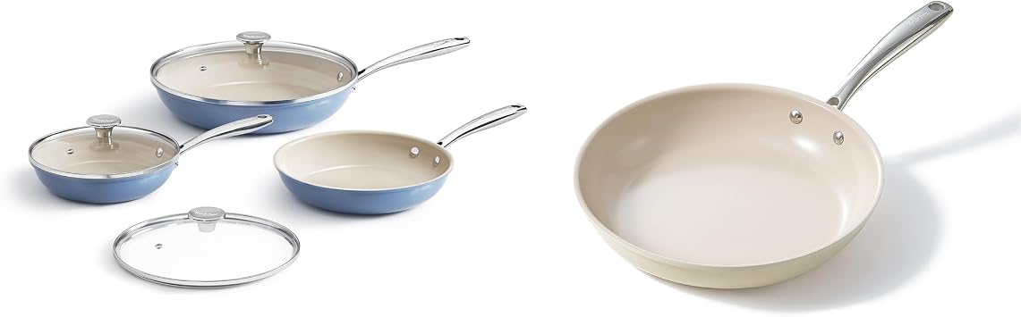 Redchef Nonstick 7-Piece Fry Pan Set, 8, 9.5, and 11 Inch Frying Pans with Tempered Glass Lids, Stay-Cool Handles, Dishwasher & Oven Safe, Induction Safe, Compatible with All Cooktops