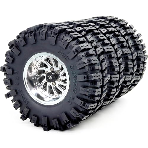 HOBBYSOUL 124mm Tall 2.2 Mud Slingers Tires & 2.2 Beadlock Wheels Adjustable Offset 40mm Wide Rims for RC Crawler Trail SCX10 Everest 10 Capra Wraith Upgrades,HS701582
