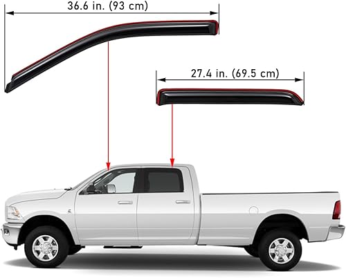 Miniatura 3 de WV194109 - Protector de lluvia extra duradero en el canal, compatible con Dodge Ram 1500 Crew Cab 2009-2018, Ram 2500 y 3500 Crew y Mega Cab, Ram