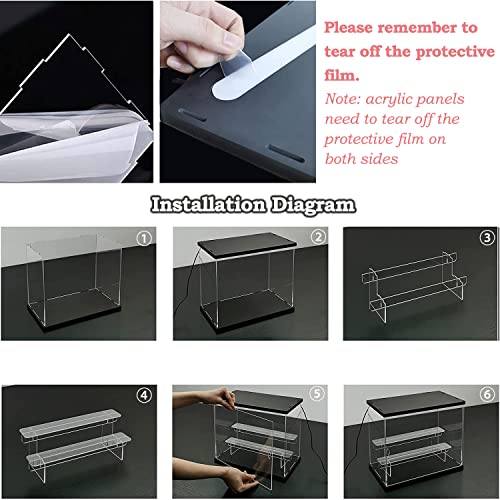 Nynelly Acrylic Display Case With Light, 3 Tier Clear Display Case For Collectibles Acrylic Boxes For Display Action Figures Toy Black Assembly Countertop Dustproof Showcase, 12.6"L X 7.1"W X 10.2"H #TOP6