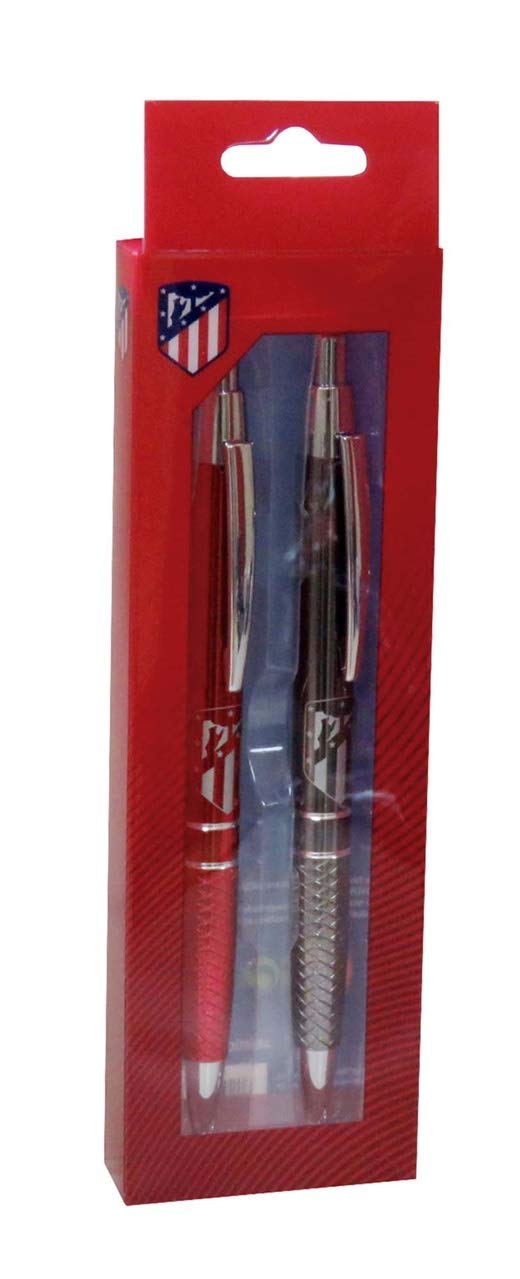 Atlético de Madrid - Set de Bolígrafo y Rollerball de Metal, Escritura, Bolígrafo, Roller, Color rojo y gris, Producto Oficial (CyP Brands)