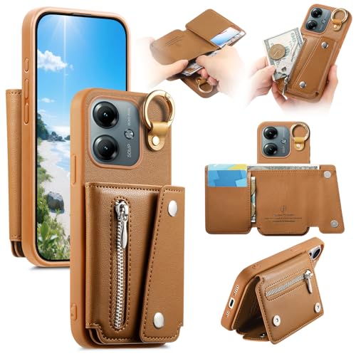 Étui Xiaomi Redmi Note 14 4G Asuwish - Housse portefeuille marron avec porte-carte