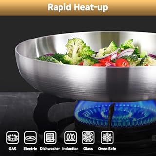 Inqibee Set di Padelle in Acciaio Inox Senza Rivestimento 20-24-28 cm (28 cm con Coperchio) – Set Padelle in Acciaio Inox, per Induzione e Tutti i Piani Cottura, Adatte a Forno e Lavastoviglie