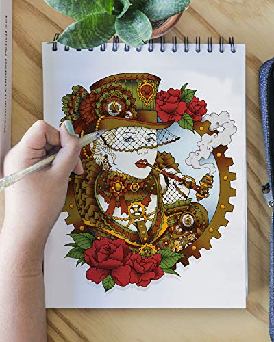ColorIt Colorful World of Steampunk Adult Coloring Book - 50 Single-Sided Designs, Thick Smooth Paper, Lay Flat Hardback Covers, Spiral Bound, USA Printed, Steampunk-Inspired Pages to Color - Thumbnail 2