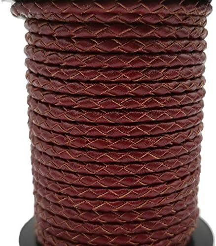 5 Yards 3mm Braided Leather Strap Round Folded Leather Cord Bracelet Necklace Making Bolo Tie (Maroon)