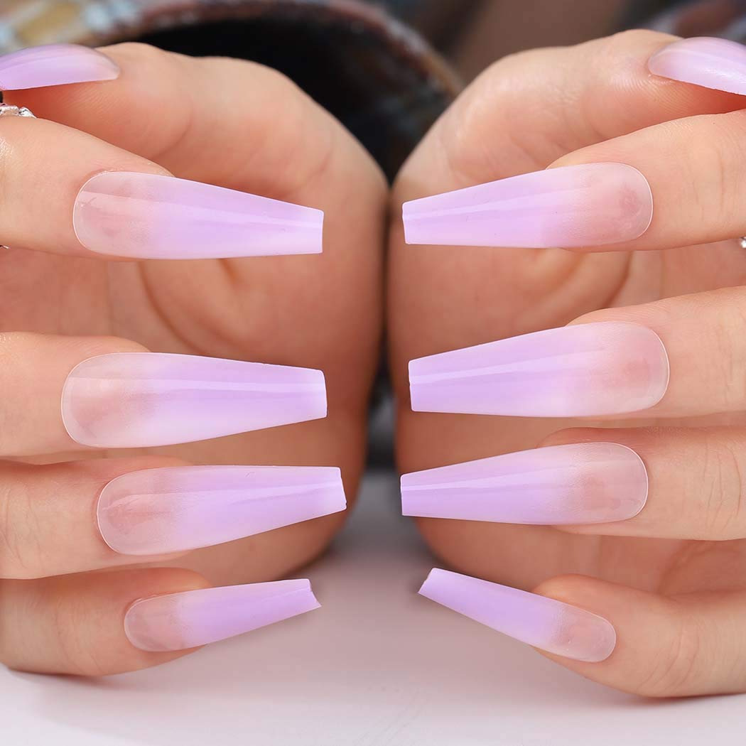 Amazon.com: Outyua Ombre Super Long Press on Nails Ballerina Glossy Fake  Nails Coffin Gradeint False Nails Acrylic Artificial Full Cover Nails 20Pcs  for Women and Girls (Purple) : Beauty & Personal Care