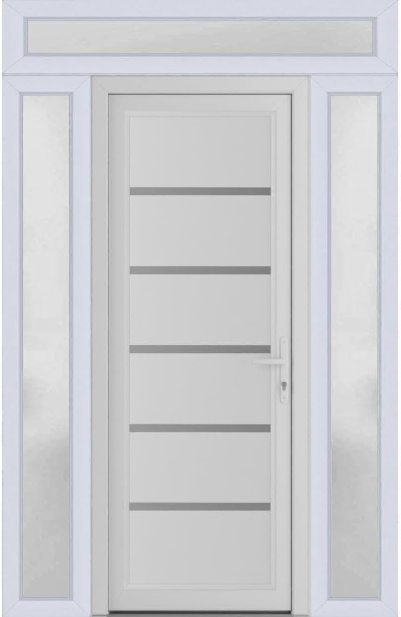 VDOMDOORS Front Exterior Prehung Metal-Plastic Door | Manux 8415 Walnut | 2 Side Sidelite Transoms | Residential Doors Entrance Patio Garage 64 x 80 (W14+36+14 x H80) Left-Inswing