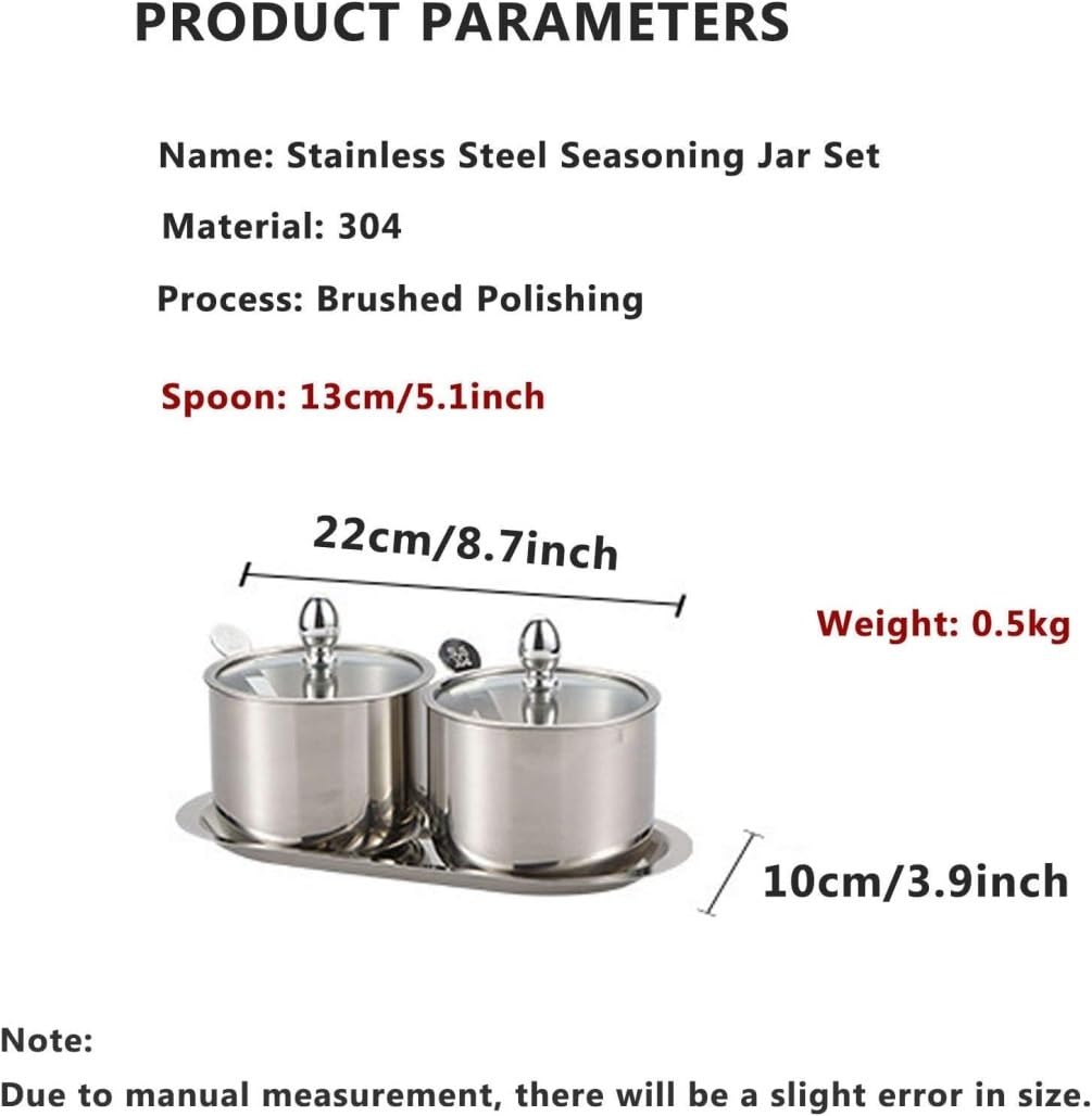 Lot de 3 pots à épices en acier inoxydable pour assaisonnement, condiments, sucre, poivre et salière pour la cuisine, argenté