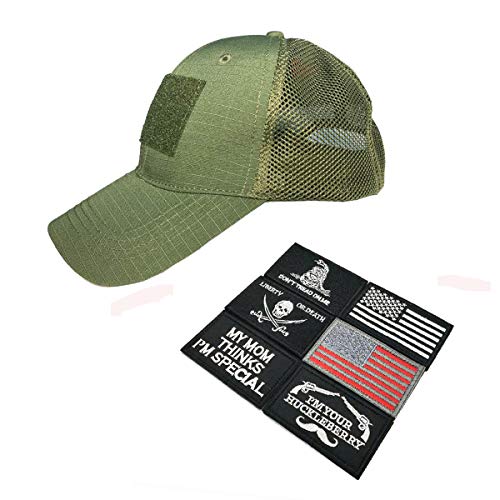 Uphily Tactical Army Hat with 6 Military Patches (Green)