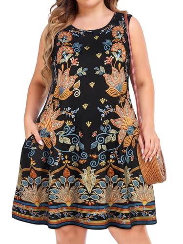 Image of elescat Plus Size Summer Dresses for Women Sleeveless Pockets Beach Tshirt Tank Sundress 2026