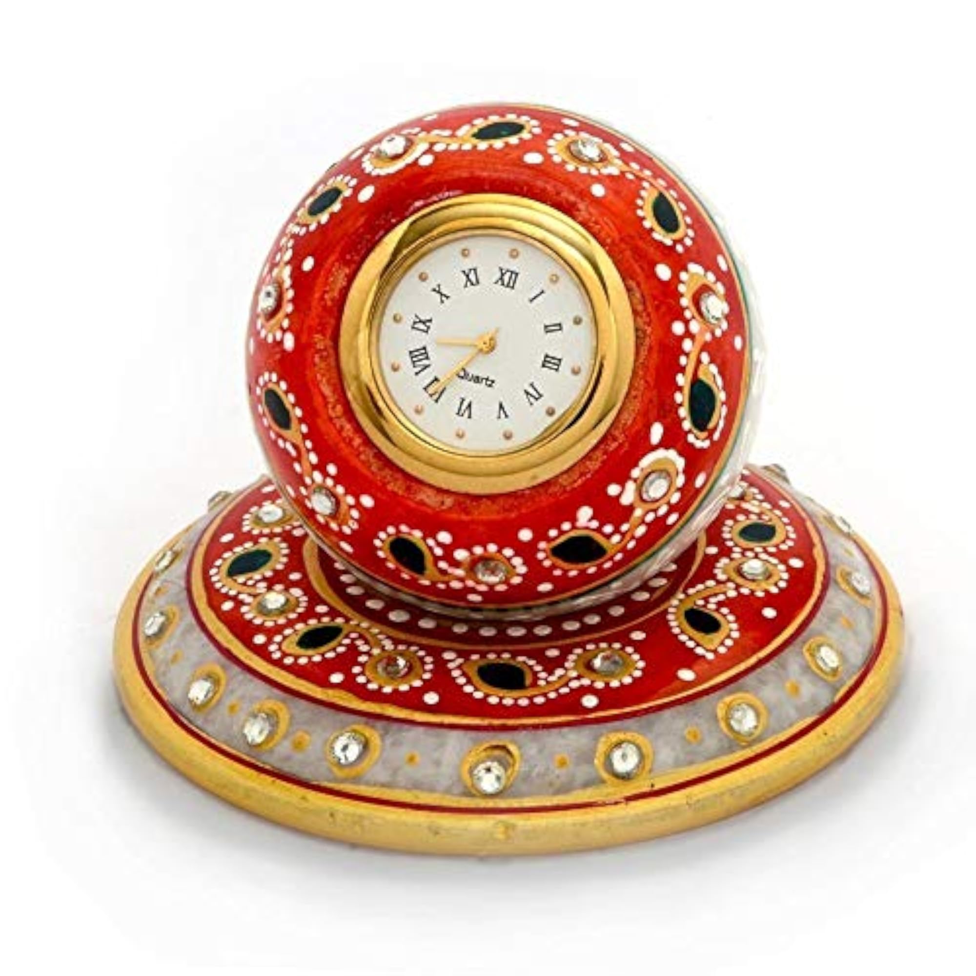 Decorative Marble Table Clock with Meenakari Work