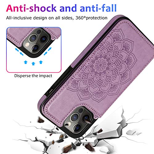 Phone Case For Iphone 12 Pro Max 6.7 With Id&Credit Card Holder Slots Pockets Wallet Back Cover Stand Flip Folio Cell Iphone12Promax 5G I 12S Plus Iphone12 12Pro Promax Cases Soft Pu Women Men Purple #TOP1