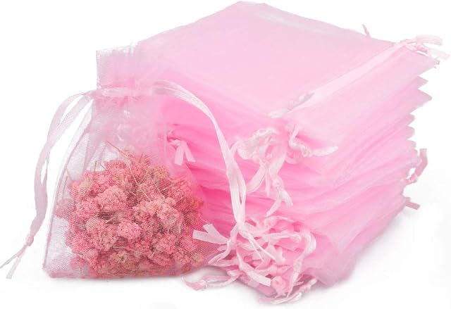 jijAcraft 100PCS Pink Organza Bags,Organza Gift Bags Large 13X18CM Drawstring Pouches Wedding Party Favour Jewellery Bags and Candy Bags