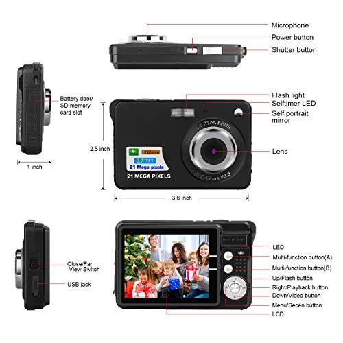HD Mini Digital Cameras for Photography,Point and Shoot Digital Cameras for Kids Students Teens-Travel,Camping,Gifts - Thumbnail 5