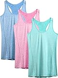NELEUS Workout Running Racerback Long Tank Top for Women,8006,3 Pack,Light Blue,Rose red,Light Green,S,EU M