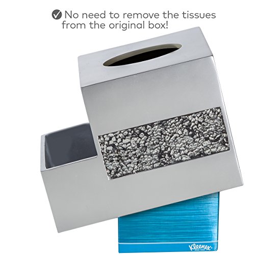 Image of Crackled Glass Tissue Box Cover Square Silver Decorative Multi-function Storage Organizer Caddy; Tissue Box Holder & Countertop Nightstand Bedside Table Organizer Makeup, Phone, Remote Control Holder