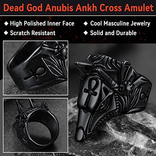 Male Anubis Ring Black Size 8 Stainless Steel Vintage Egyptian Protective Thumb Finger Rings #TOP4