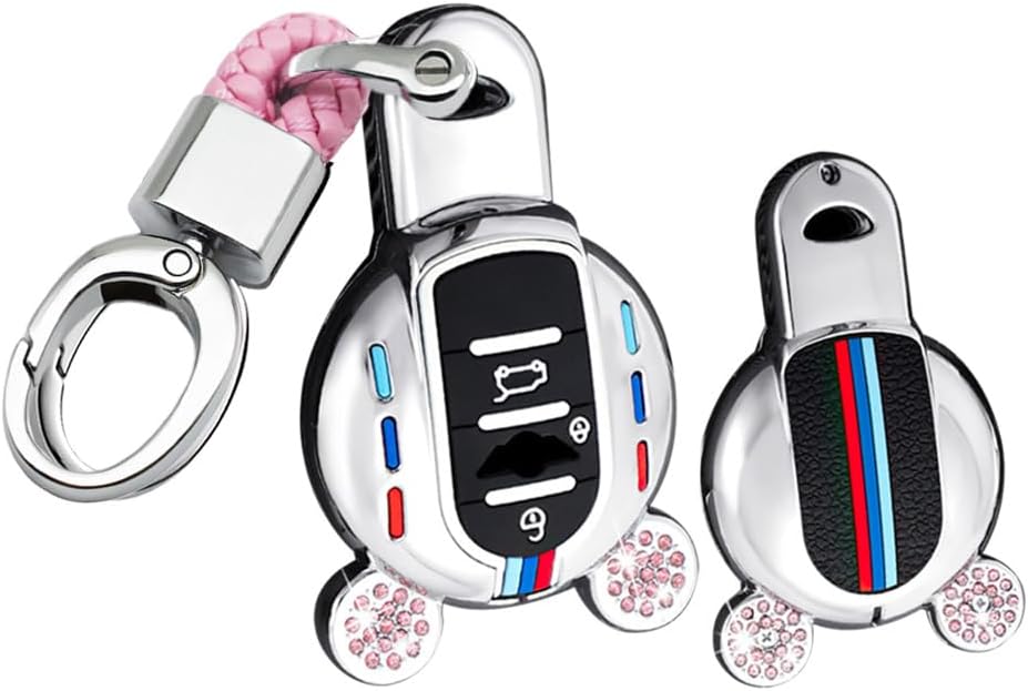 SANRILY Luminous 3 Button Key Fob Cover for Mini Cooper Clubman Countryman S F54 F55 F56 F57 F60 Key Keyless Full Protection Key Case Shell with Short Keychain Pink