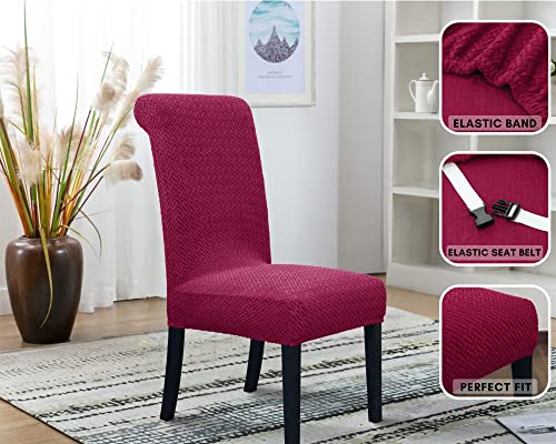 Springrico 4 Pack Dining Room Chair Covers With Seat Belt, Stretch Parsons Chair Slipcover Washable Kitchen Dining Chair Cover Removable Seat Protector Set Of 4, S3- Burgundy #TOP3