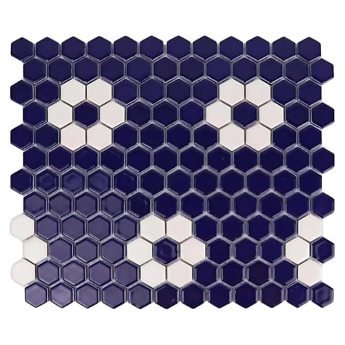 Tenedos Hexagon Glossy Cobalt Blue Flower Porcelain Mosaic Tile –