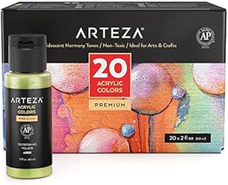 ARTEZA Iridescent Acrylic Paint Set of 20 colours [60 ml/bottle] Harmony Tones, Heavy Body Acrylic Paint, Professional Art Supplies for Acrylic Painting