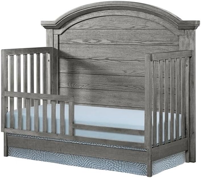 Pemberly Row Traditional Wood Toddler Guard, 27.75" H x 54.75" W, Brushed Pewter Finish, Solid Hardwood Conversion Rail for Crib to Toddler Bed Transition