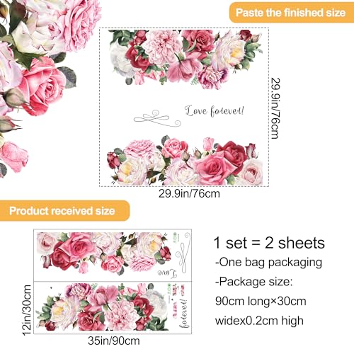 Vinilos decorativos flores rosas 2 hojas removibles miniatura 2