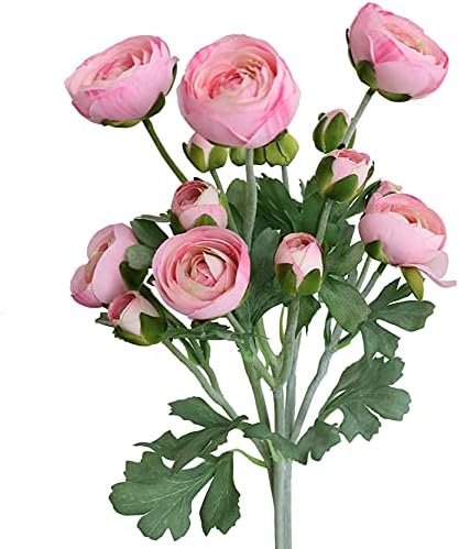 Artificial Ranunculus Flowers with Real Touch Stem Spray for Home Garden Decoration (Light Pink)