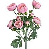 Artificial Ranunculus Flowers with Real Touch Stem Spray for Home Garden Decoration (Light Pink)