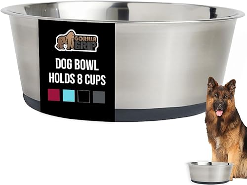Vista 134 de GORILLA GRIP Juego de 2 cuencos para perros, con capacidad para 8 tazas (64 onzas líquidas), cuenco de metal resistente para alimentos y agua