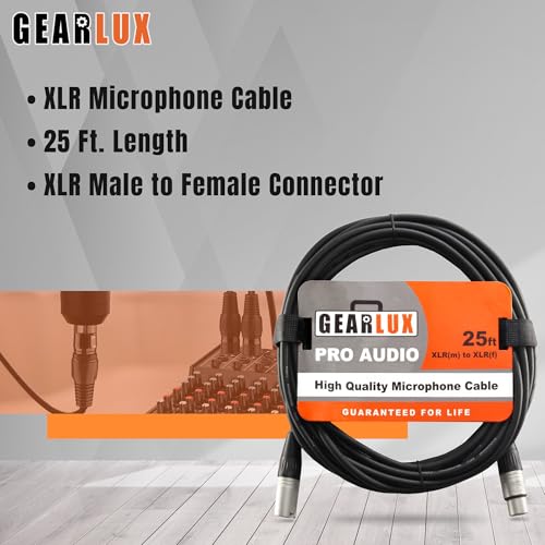 Zrównoważony kabel mikrofonowy XLR 25 stóp z przewodnikiem z miedzi beztlenowej - męski na żeński - 3 kable vk