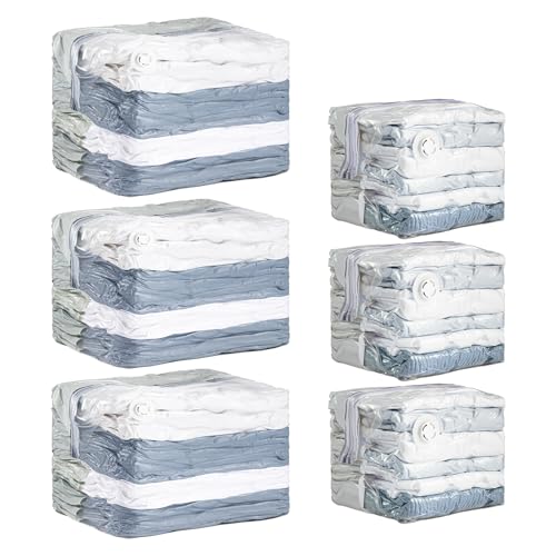Image of TAILI 6 Pack Cube Vacuum Storage Bags, Combo(3 Jumbo+3 Medium), Cream | Vacuum Seal Bags for Clothing, Blankets, Bedding, Comforters, No Pump Compression Cube, 2 Size Space Saving