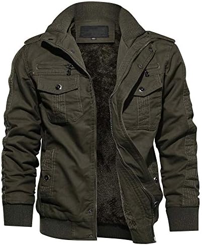 TACVASEN Military Jacket for Men Stand Collar Outdoor Winter Casual Coat,Green 2XL