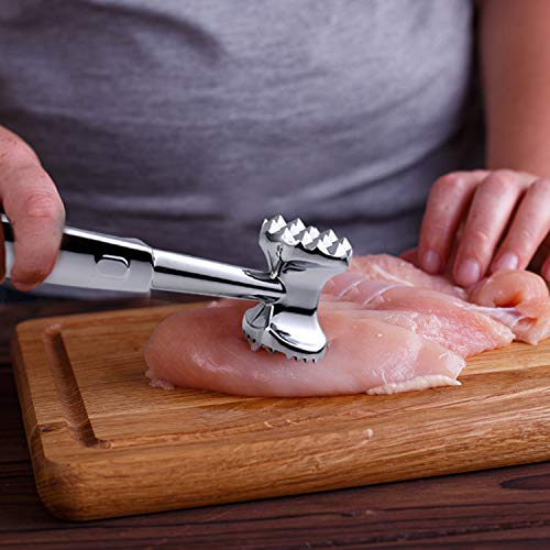 Meat Tenderizer Hammer– Hand Held Manual Mallet for Pounding Steak, Beef, Pork, Fish,Veal& Poultry –Heavy Duty & Double Sided Chicken Pounder Tenderizing Tool – Food Grade Zinc Allo