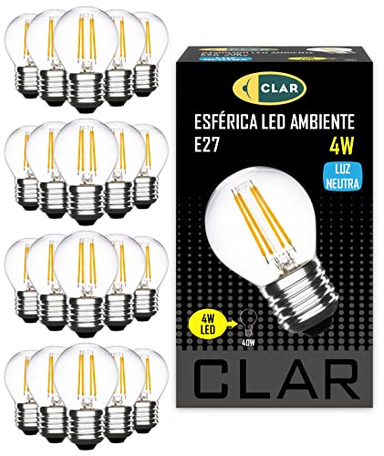 Clar - Lampadine Vintage, Lampadina Vintage, Lampadine Led E27 Luce Naturale, Lampadina E27 Vintage, Lampadine Led E27 4000K, Lampadine E27 Piccola, E