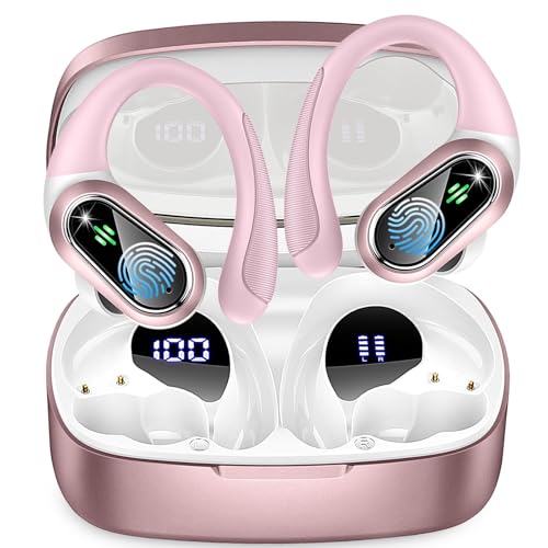 Poounur Kopfhörer Kabellos Bluetooth 5.3 HiFi Stereo, Open Ear Kopfhörer Bluetooth mit ENC Noise Cancelling Mic, 50 Std Ohrhörer mit Ohrhaken, IP7 Wasserfest Sport Kopfhörer für Laufen/Fitness