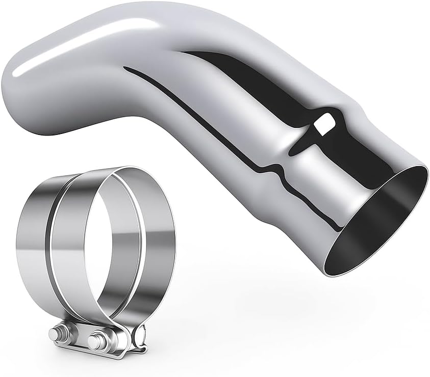 Exhaust Tip, 5 Inch Diesel Exhaust Tip Elbow Tip with clamps, 5 to 6 Inch Exhaust Chrome Exhaust Tips Elbow– Polished Diesel Exhaust Tip for Pickup Truck, Car, Truck 5'' Inlet 6'' Outlet 5'' Inlet 6'' Outlet