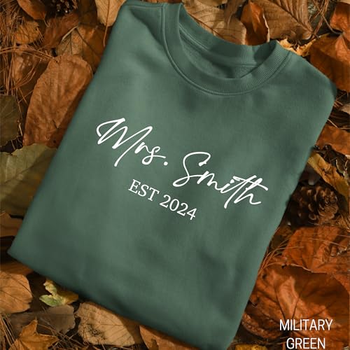 Custom Est Date Mrs. 'YOUR LAST NAME' Sweatshirt, Honeymoon Sweater, Fiance Gift, Newly Engaged, Engagement Gift White3