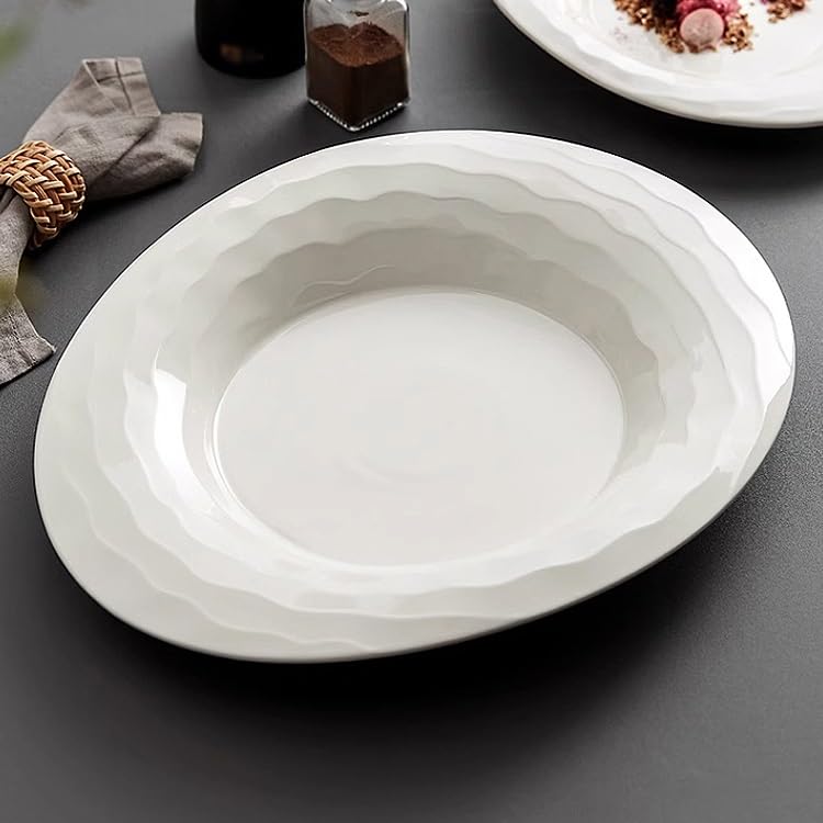 Talerz obiadowy biały ceramiczny talerz obiadowy o specjalnym kształcie, danie hotelowe, do domu, kuchni zachodniej, makaronu, deseru, kreatywnego ciasta nieregularnego, Honpei Talerze do sałatek (12